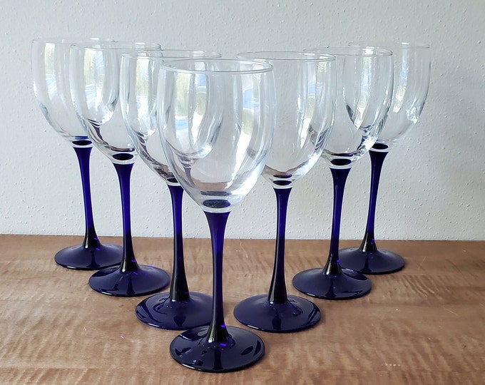 Vintage Blue Stem Wine Glasses Neptune by Cristal Etsy