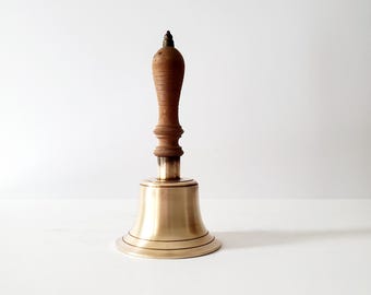 vintage brass bell: wood handle- 8" height