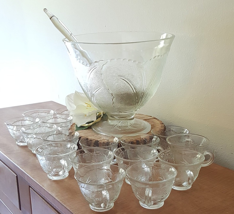 Vintage Punch Bowls/Glass Wedding Punch Bowl Set for 14 Pebble Etsy