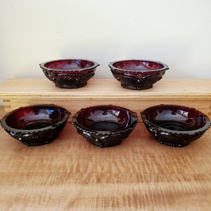5 Avon Cape Cod ruby red glass berry bowls (Imperfect)