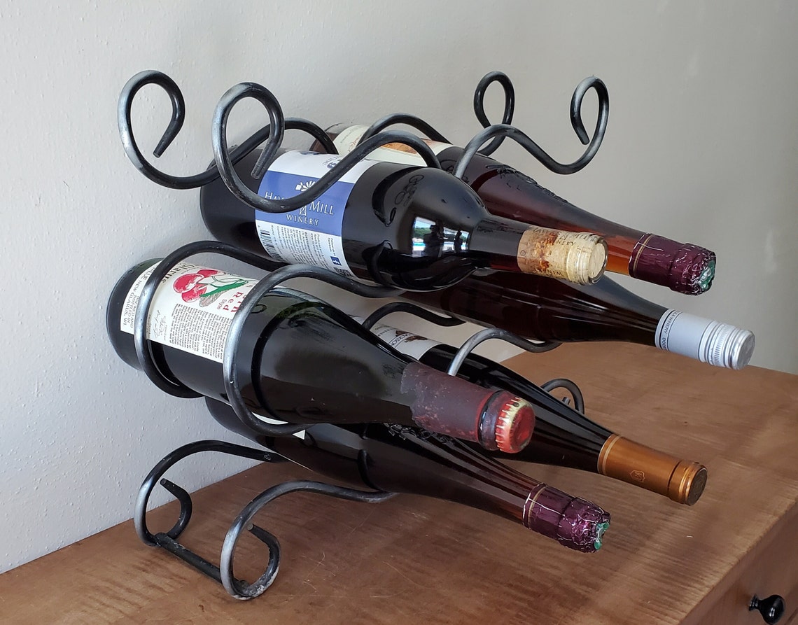 Vintage Metal Wine Rack Holds 6 Bottles Silver Black Scroll Etsy