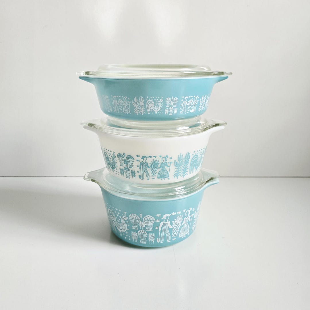 Pyrex Butterprint Set Pyrex Amish Butterprint Casserole Set Midcentury Turquoise Kitchenware ...