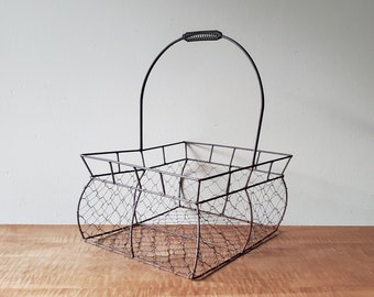 Antique French Wire Storage Basket with Handles, 14 x 10 x 8