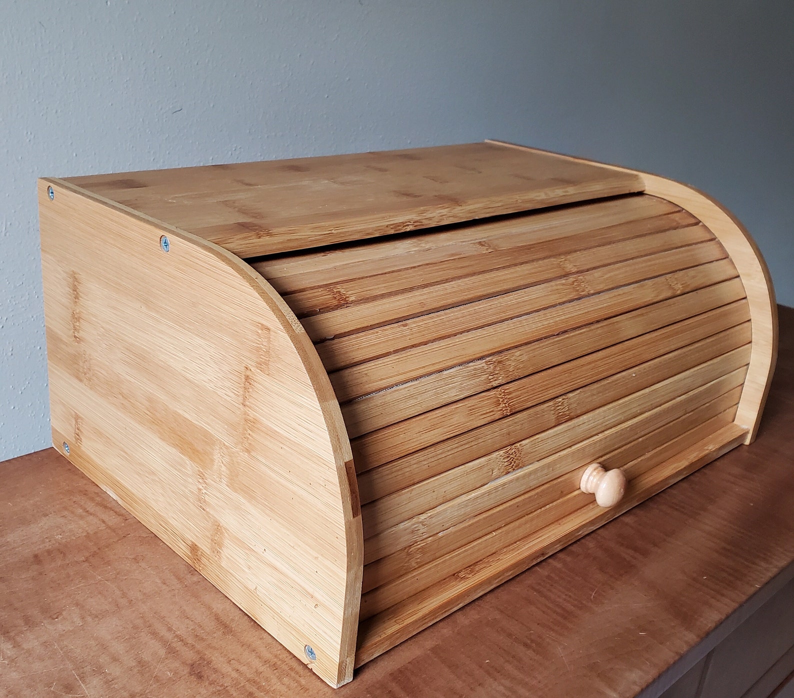 Vintage Bread Box Roll Top Wood Bread Box Breadbox Etsy