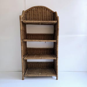 wicker rattan shelving unit 40&quot; vintage bamboo frame 4 shelves