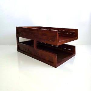 wood paper tray vintage stacked desk file