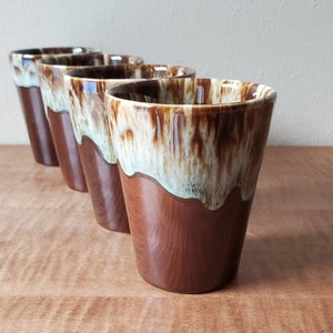 Vintage 4 Brown Drip USA Juice Glasses Canonsburg Rare Pottery Tumblers