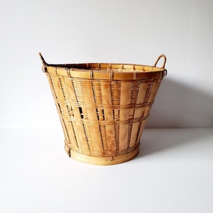 wicker wastebasket vintage 2 handled woven bamboo trash basket