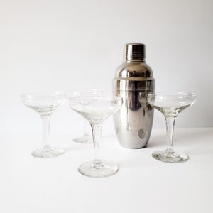 vintage cocktail shaker set with 4 martini glasses