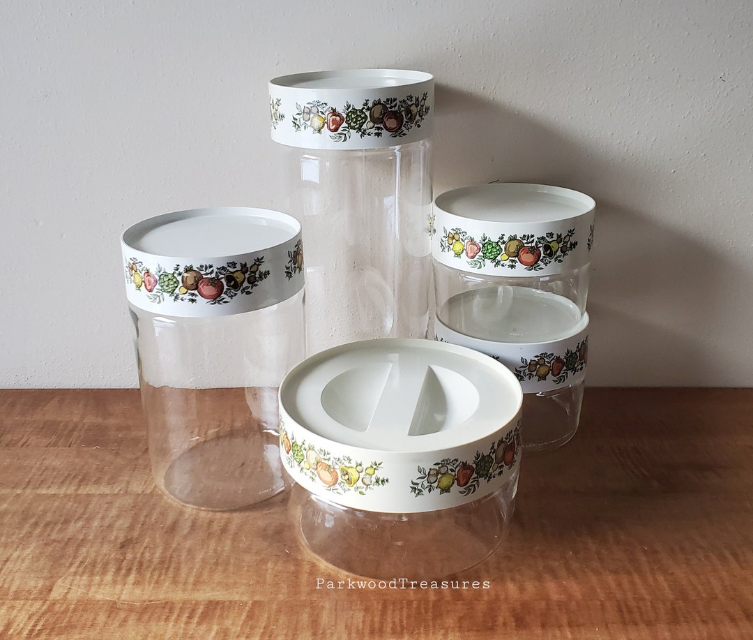Vintage Glass Canisters, Pyrex Spice of Life Store 'N' See Canisters
