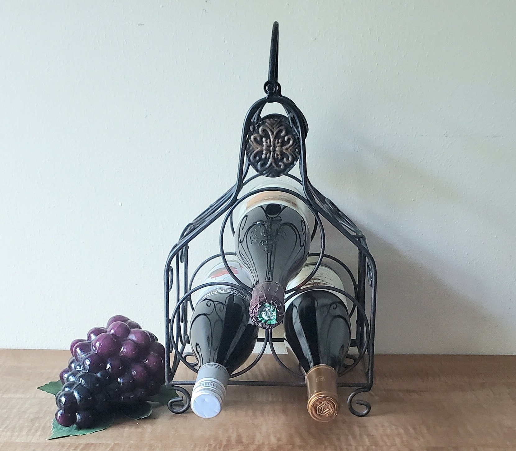 Vintage Wine Rack Tabletop Metal Wine Bottle Holder Etsy