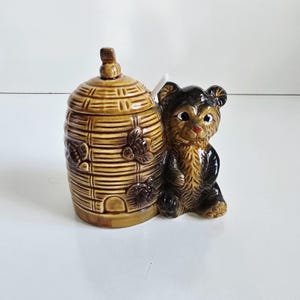 bear honey pot Mid-Century ceramic bee hive honey pot Japan