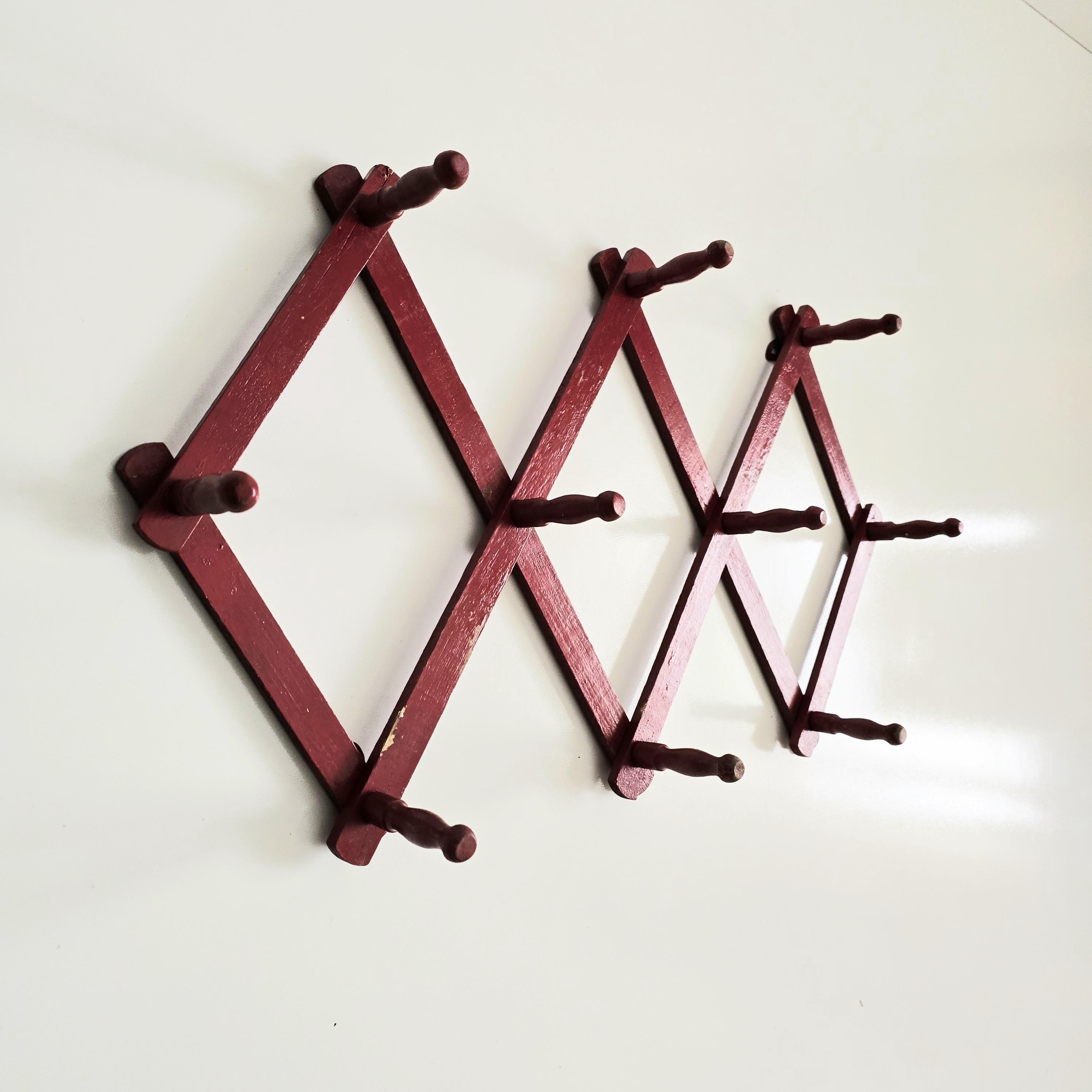 wall cup rack vintage wood accordion hanging rack expandable coat hat rack entryway organizer
