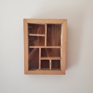 Vintage Wood Display Cabinet, Wall Display Cabinet, Glass Display Cabinet, Hanging Curio Cabinet, Shadow Box, Collectible Cabinet