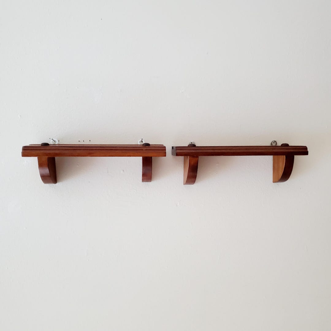 Vintage Small Wall Shelves, Sconce Shelf Pair Wooden Wall Shelves With ...