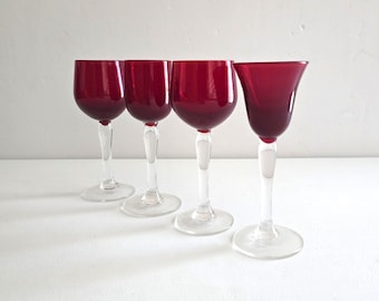 Ruby Red Cordial Glasses 4 Mismatched Vintage Barware Sets