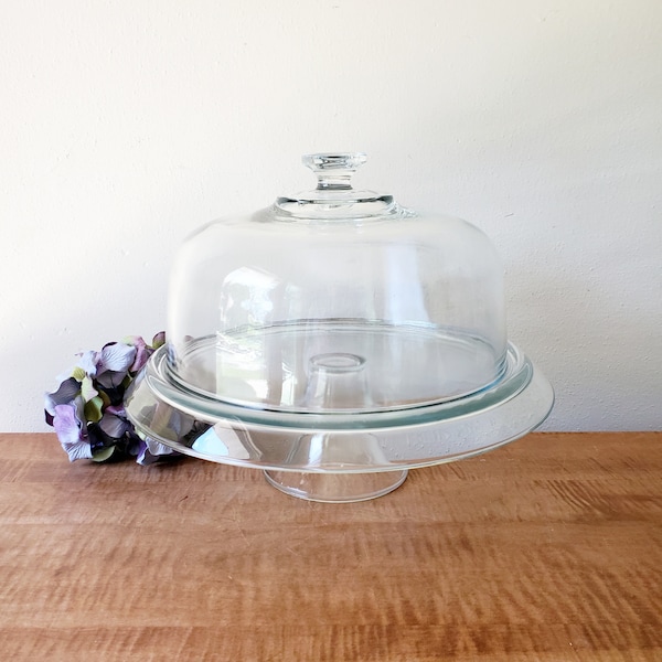 Vintage Pedestal Glass Cake Stand with Dome Holds 11" Cake