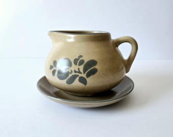 vintage Pfaltzgraff Folk Art gravy boat & underplate
