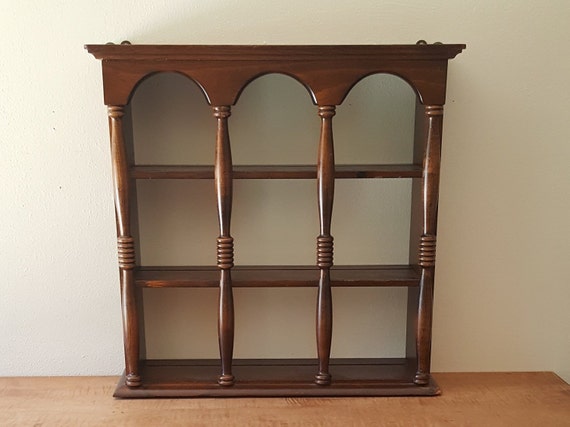 Large Wood Shadow Box Collectible Cabinet 3 Tier Shelf By Cornwell Usa