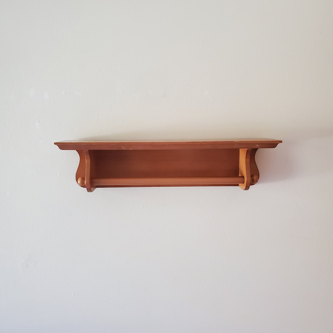 Vintage Wooden Bathroom Wall Shelf With Towel Bar, Wall Mount Shelf ...