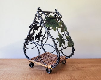 Vintage Wine Rack, Small Space Metal and Wicker Wine Rack