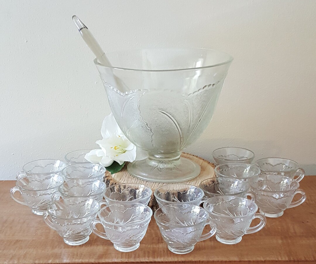 Vintage Punch Bowl Set Glass Wedding Punch Bowl Set for 14 Etsy