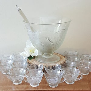 Vintage Punch Bowl Set Glass Wedding Punch Bowl Set for 14