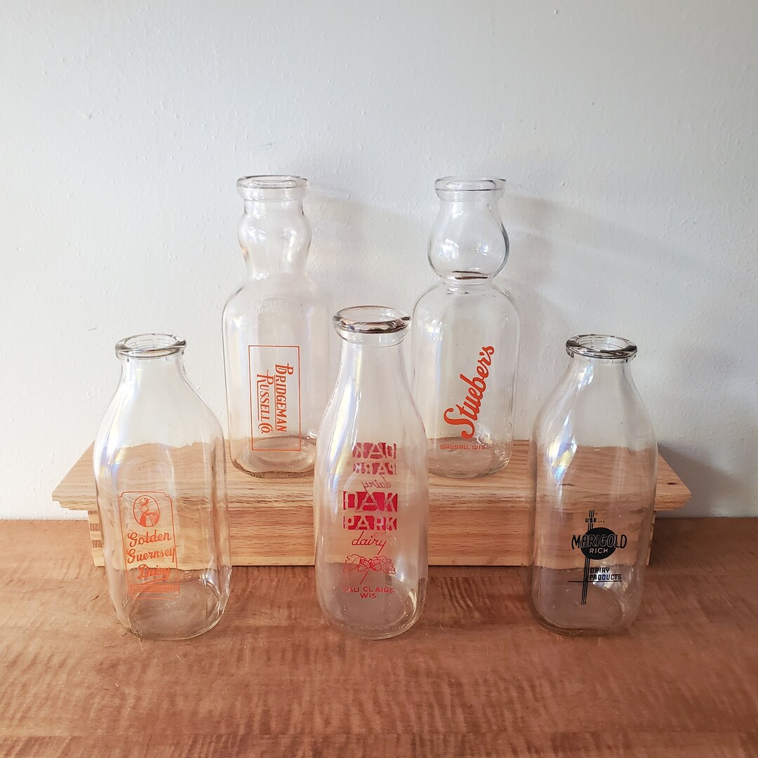 Vintage Glass Quart Milk Bottles, Cream Separator Milk Bottles