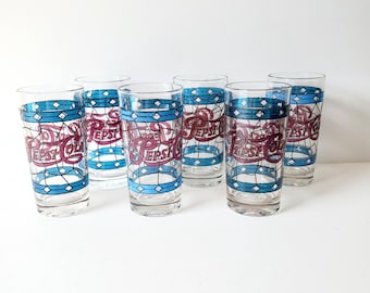 6 Vintage Pepsi Cola Tumblers: 1970s Stained Glass