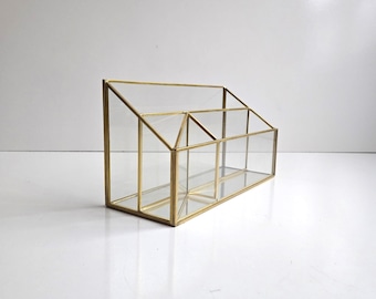 vintage glass & brass counter/ desk organizer: makeup caddy