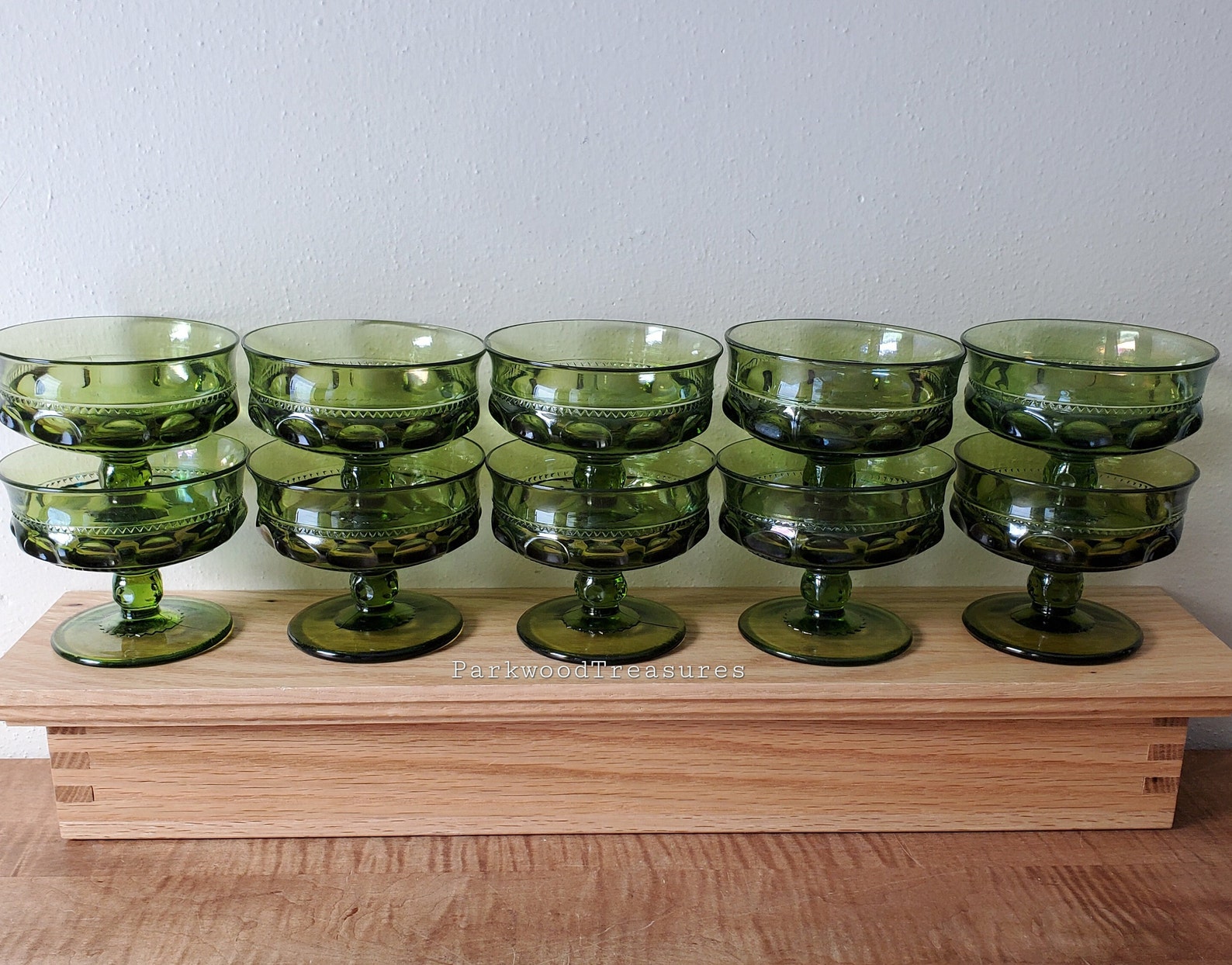 Vintage Green Glass Cups King's Crown Green Sherbet Etsy