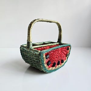 vintage watermelon wicker cutlery utensil basket with center