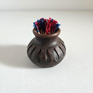 Vintage Clay Pot Toothpick Holder: Primitive Studio Pottery Mini Vase