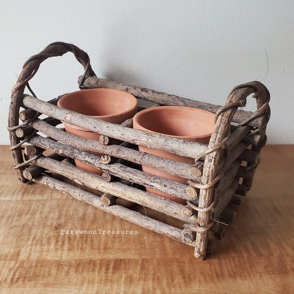 Vintage Rustic Grapevine Twig Planter Basket, Indoor Outdoor Twig Plant Basket, Garden Decor