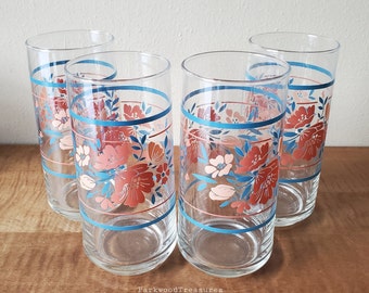 Vintage Crisa Hibiscus Tumblers: Floral Drinking Glasses, Set of 4  /details in description