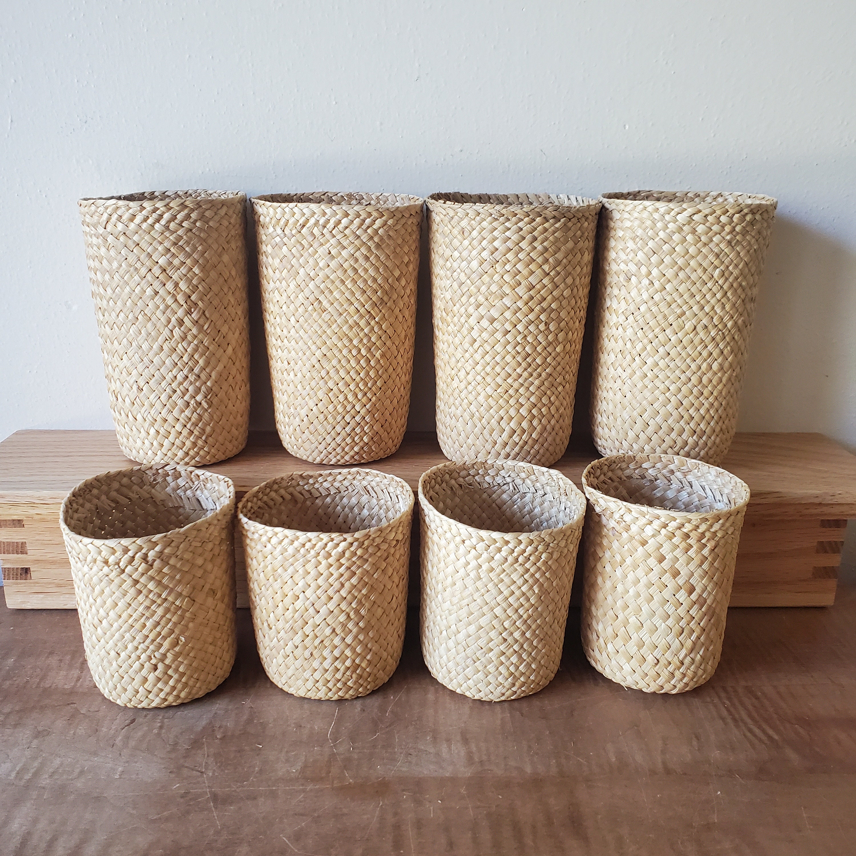 Vintage Wicker Cozies Drink Koozies Set of 8 Rattan Drink Holders