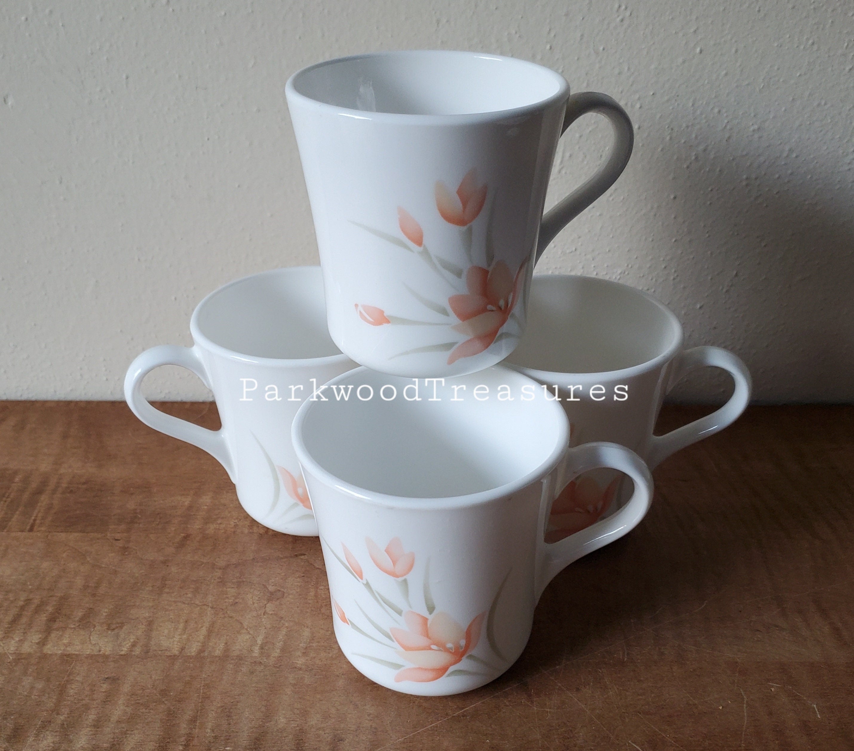 USED Corelle×peak 取っ手付きカップ　9個set Corelle Caspian Lace 66-Piece Glass Dinnerware Set (Service for 12