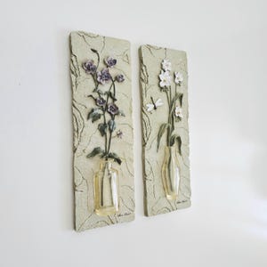 mixed tile art 2 vintage hand painted flower clay tiles for trivets or wall art