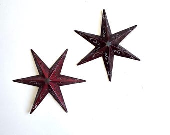 11" Burgundy Metal Filigree Barn Stars: set of 2