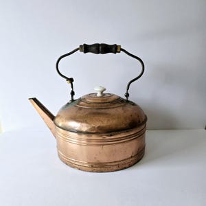 Antique copper kettle with wood handle rare giant gallon copper pot