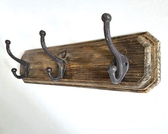 Wall Coat Rack Pine 3 Double Hooks Entryway Organization