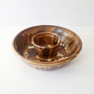 stoneware chip and dip bowl 10&quot; studio pottery serving bowl with center bowl