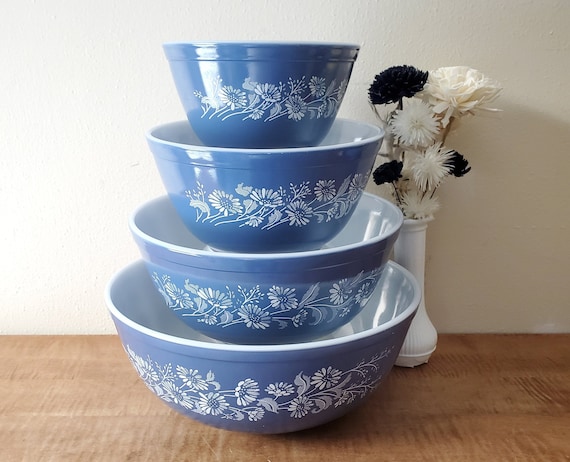 Vintage Pyrex Colonial Mist Mixing Bowls Rare All Blue Bowls Set of 4 