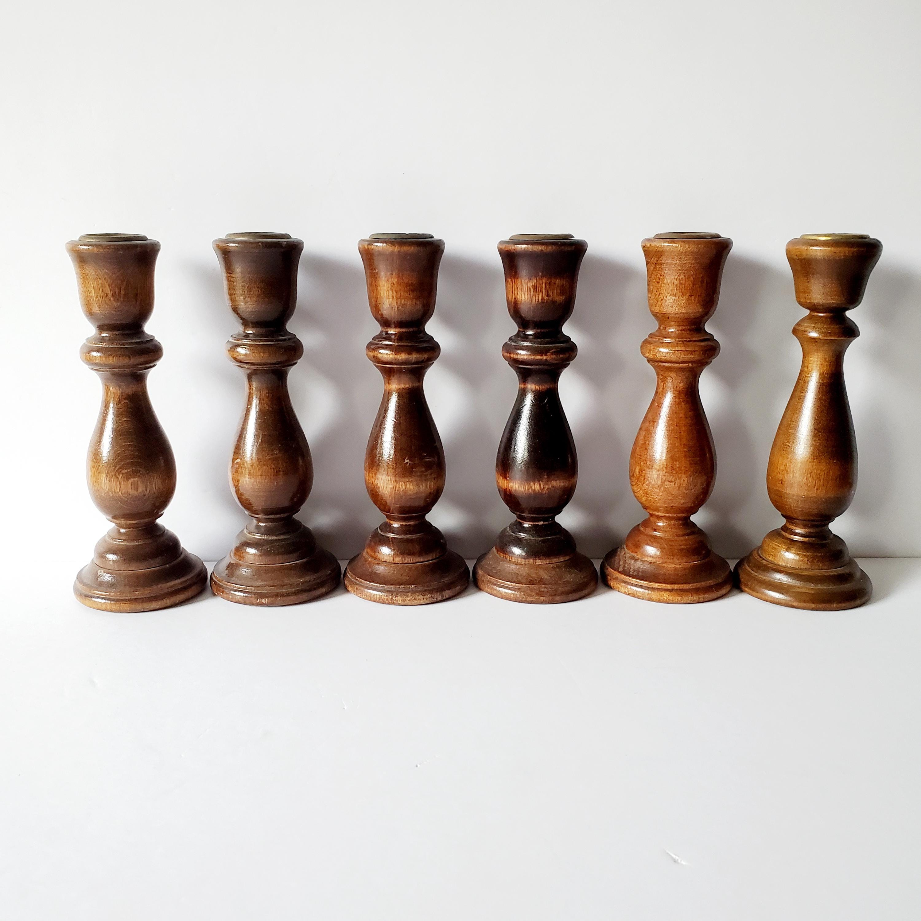 6 Vintage Wood Candlestick Holders - Etsy
