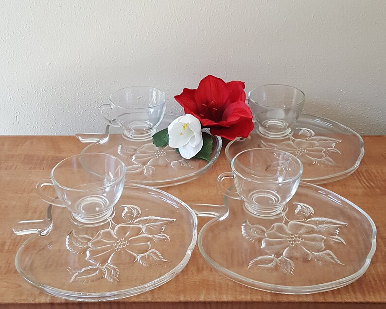 Vintage Glass Snack Sets Apple Blossom by Hazel Atlas 4 Sets Etsy