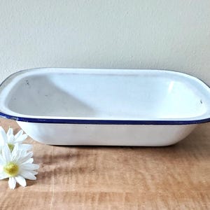 antique Enamel Ware Blue Trim Medical Instruments Pan  /details in description