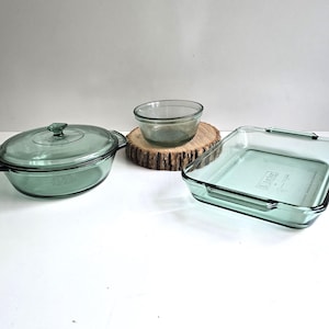 Vintage Anchor Hocking Green Glass Bakeware Casseroles