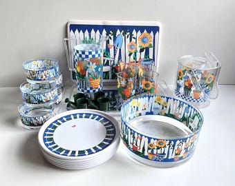 Rare 1993 Garden Gate Acrylic Dining Set: 32-Piece AMC Sunflower Patio Collection