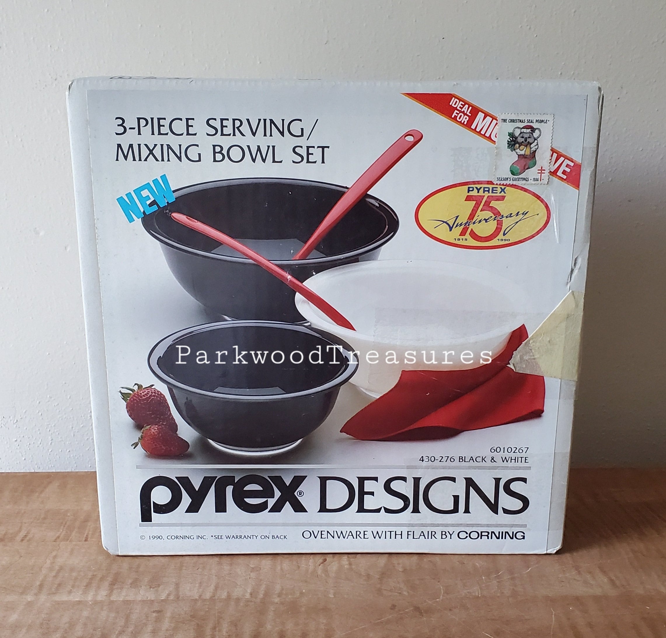 Vintage New in Box Pyrex Black & White Mixing Bowl Set, NIB Pyrex Glass Nesting  Bowls 