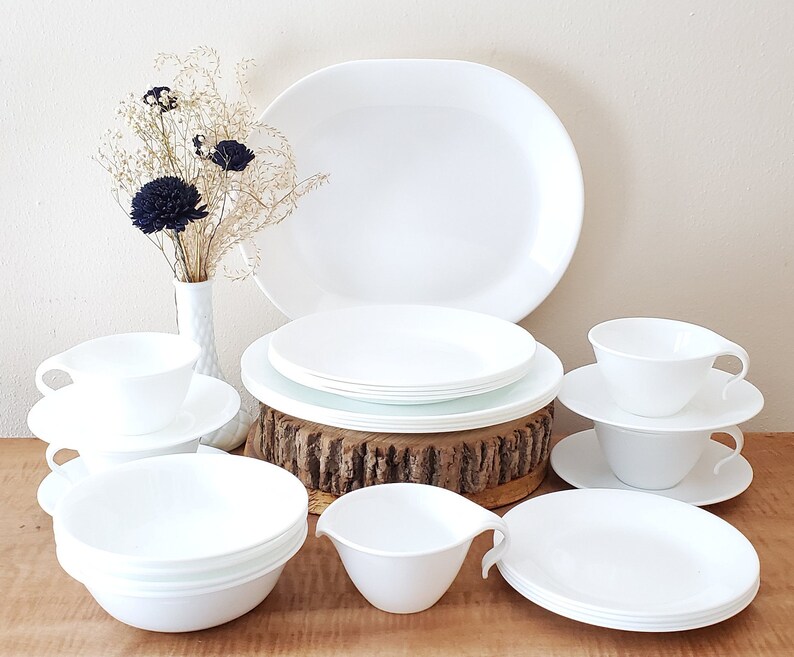 Vintage Corelle Winter Frost White Dinnerware 26 Piece Set for Etsy